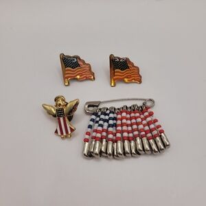 Vintage USA Patriotic American Flag Angel Lapel Tie Tack Hat Safety Pins Bundle.